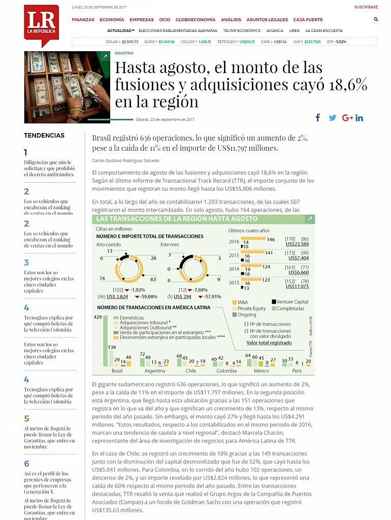 Hasta agosto, el monto de las fusiones y adquisiciones cay 18,6% en la regin